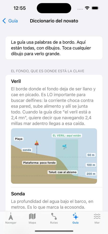 Diccionario con el diagrama del perfil del fondo