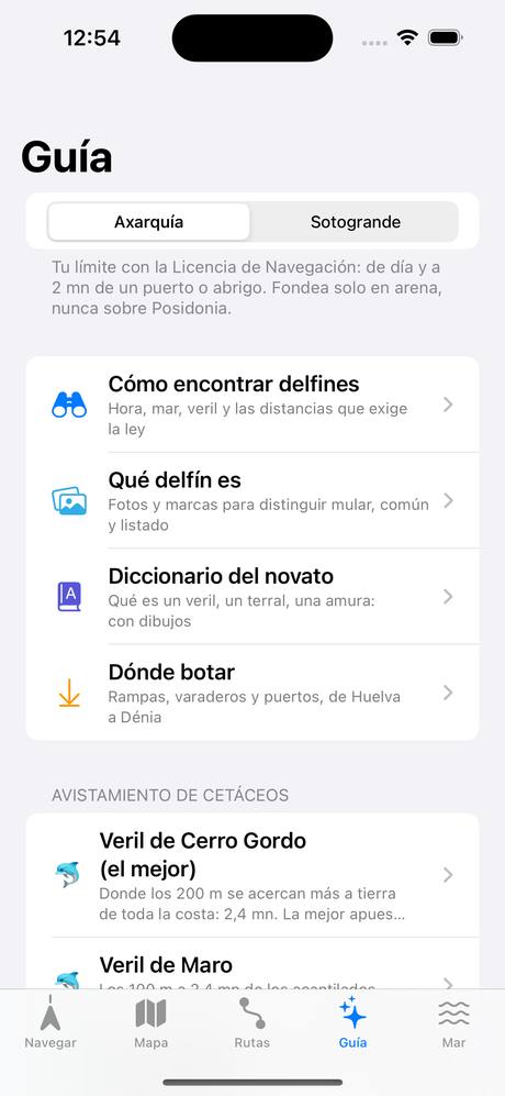Guía con las zonas de avistamiento ordenadas
